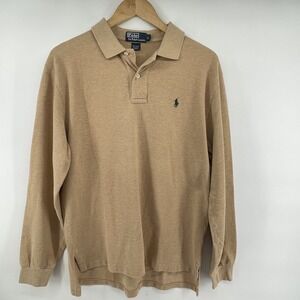 Vintage Ralph Lauren Polo Men Sz Lg Tan Long Sleeve Shirt Hong Kong Made Preppy